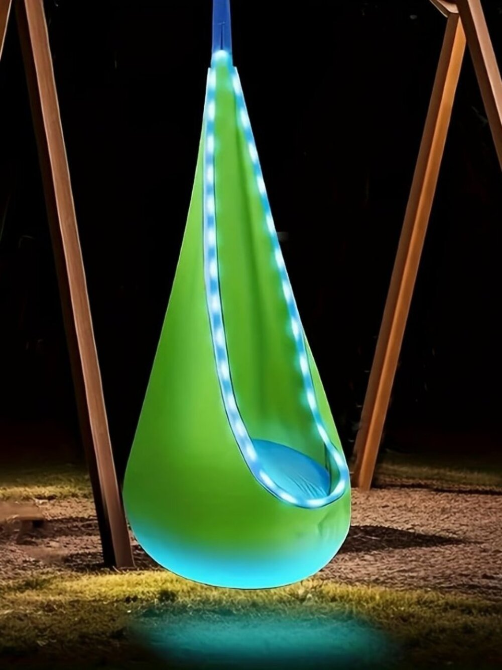 Kids Hanging Pod Swing Chair with 16 Color LED Lights Sensory Nook Blue - Picture 6 of 7